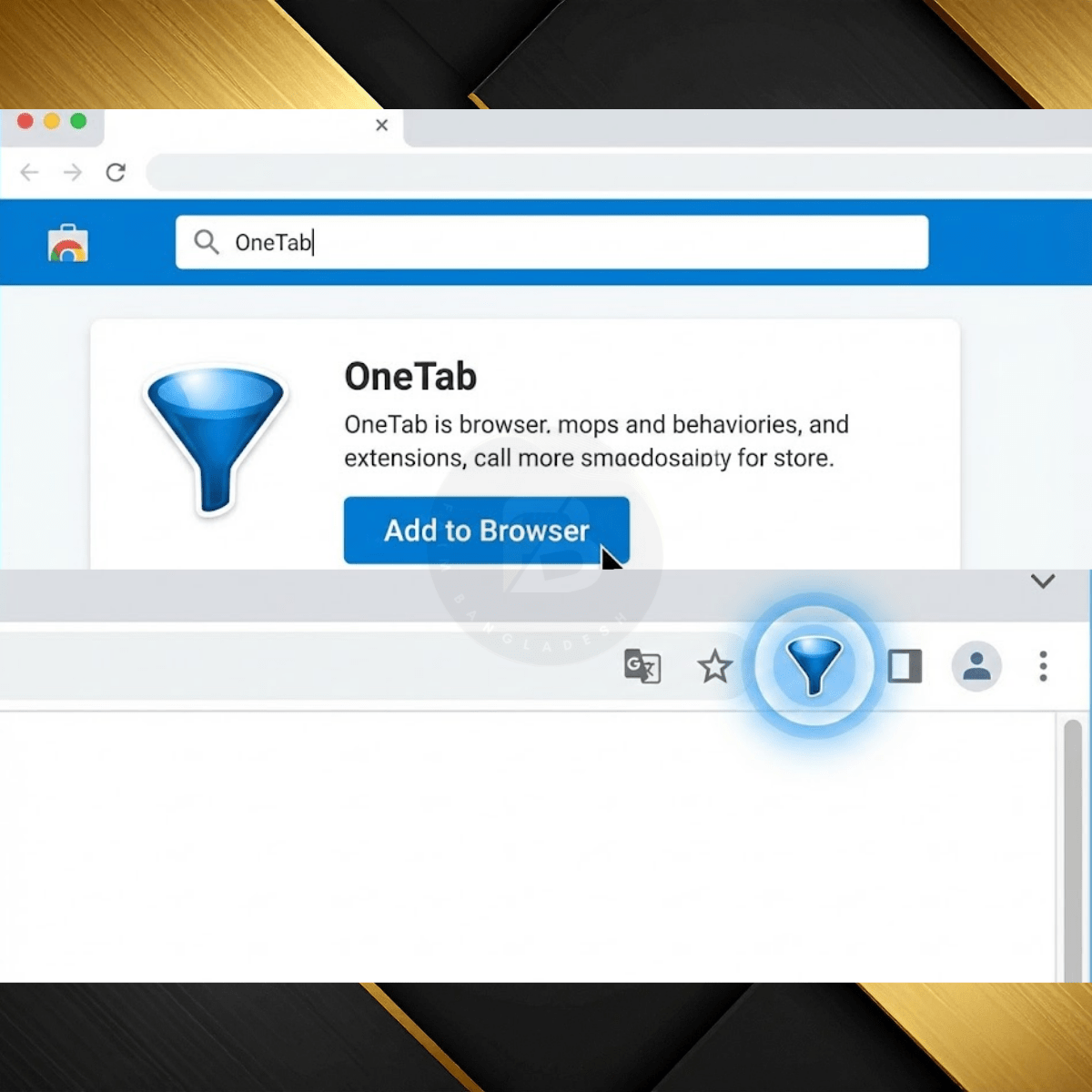 OneTab browser extension দিয়ে এক ক্লিকে সব ট্যাব গুছিয়ে নেওয়ার দৃশ্য