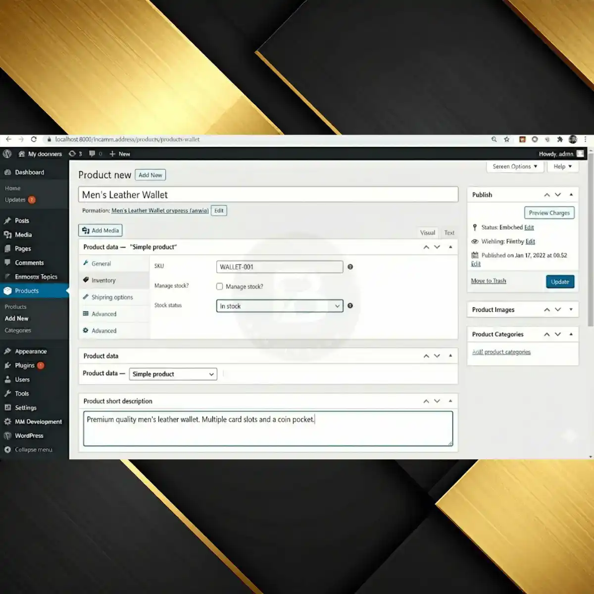 Setting the focus keyword in Rank Math SEO settings for the WooCommerce product upload.