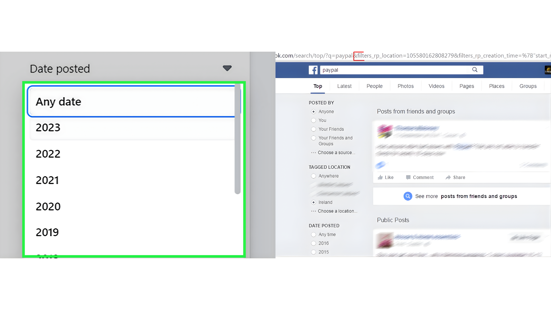 Facebook People search results interface showing filters for city, university, and workplace to find specific individuals.